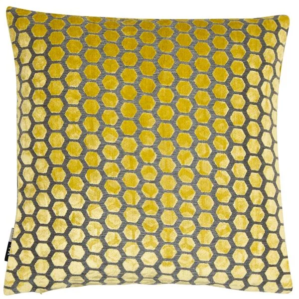 Savings Alert Hexagonal Cut Velvet Jorvik Cushion | Mustard | 43x43cm