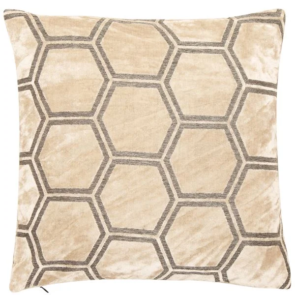 Savings Event Hexagonal Cut Velvet Ivor Cushion | Cream | 56x56cm