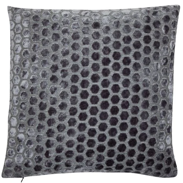 Deal Alert Hexagonal Cut Velvet Jorvik Cushion | Slate Grey | 43x43cm