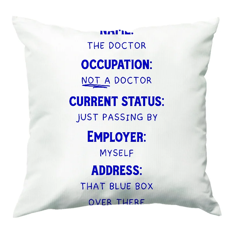 Shop and Save Name And Occupation - Doctor Who Cushion