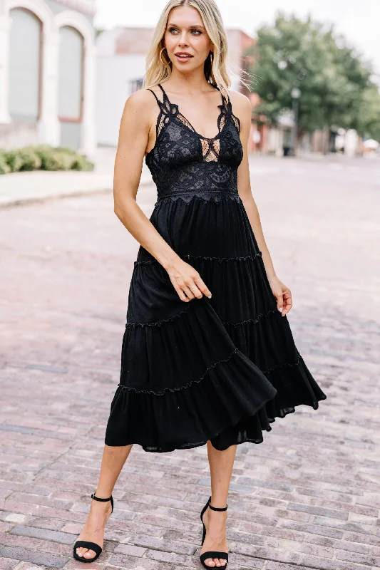 Sale Event Head In The Clouds Black Lace Midi Dress