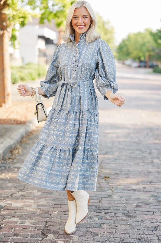 Limited Time Hold On To Your Dreams Blue Floral Midi Dress