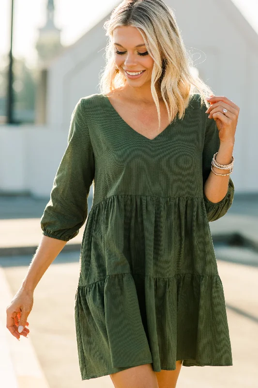 Season Finale Sale Feeling Good Olive Green Babydoll Dress