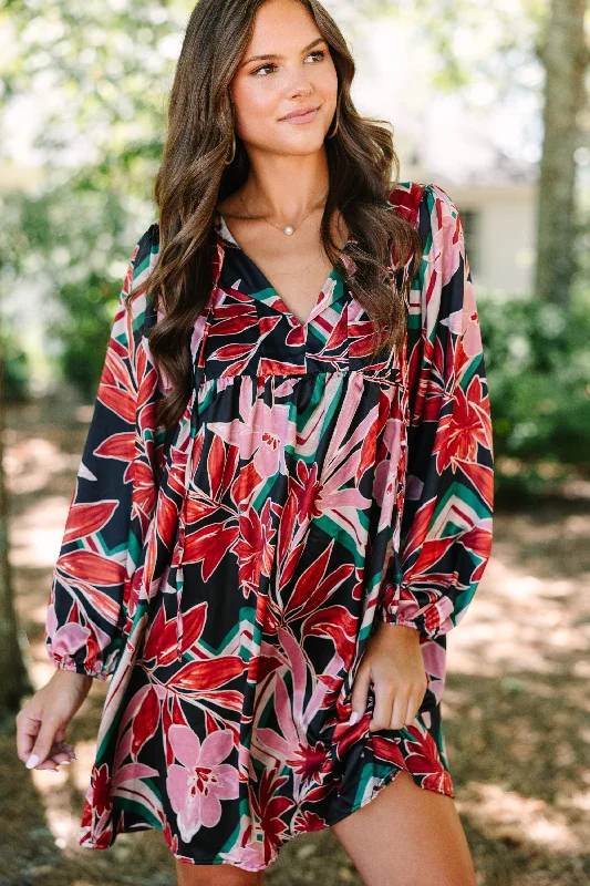 Price Meltdown On The Way Black Floral Babydoll Dress