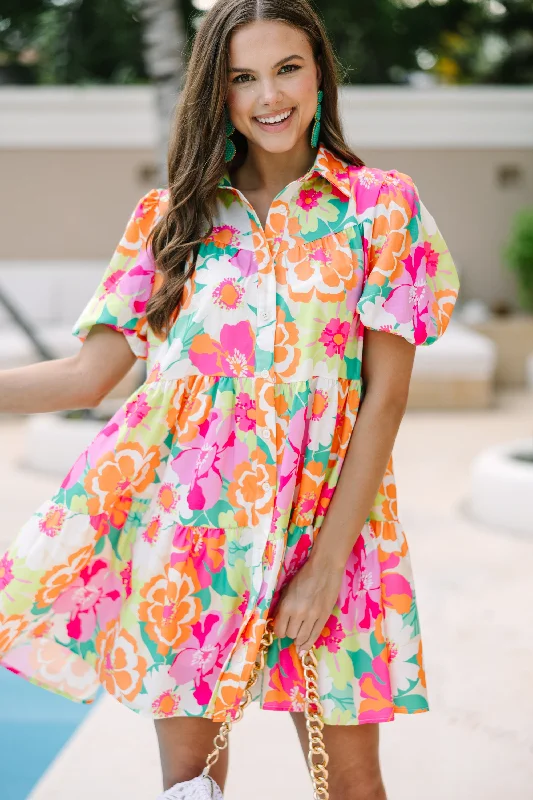 Online Only Back To Fun Orange Floral Babydoll Dress