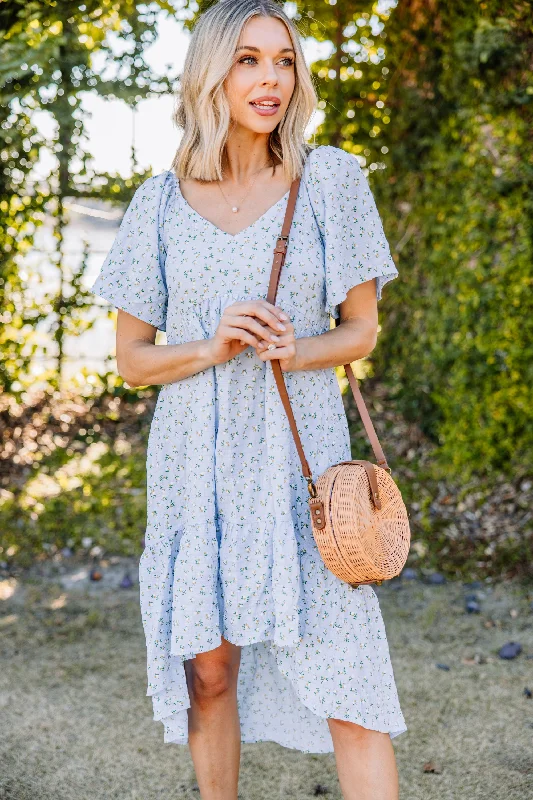 Best Bargains Friendly Reminder Sky Blue Ditsy Floral Midi Dress