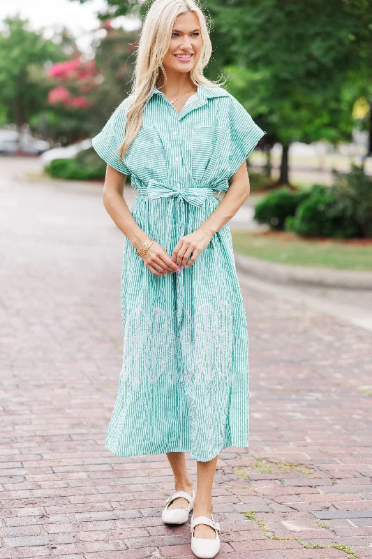 Exclusive Preview Get Your Way Green Striped Midi Dress