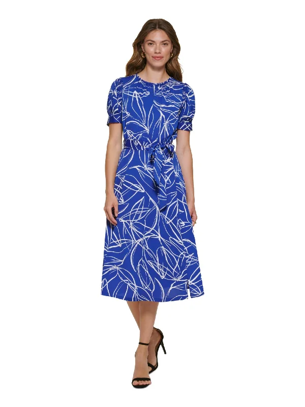 Reduced Prices DKNY Womens Blue Zippered Slitted Keyhole Back Self-tie Belt Printed Pouf Sleeve Round Neck Midi Wear To Work Fit + Flare Dress Reduced Prices DKNY Womens Blue Zippered Slitted Keyhole Back Self-tie Belt Printed Pouf Sleeve Round Neck Midi Wear To Work Fit + Flare Dress