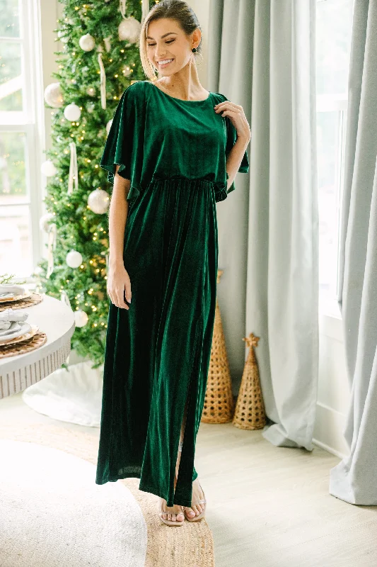 Great Deals Out On The Dance Floor Emerald Green Velvet Maxi Dress