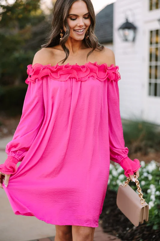 Savings Galore Can You Believe It Hot Pink Ruffled Dress