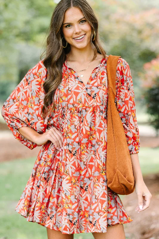 Deal Dash By Your Side Rust Orange Floral Dress