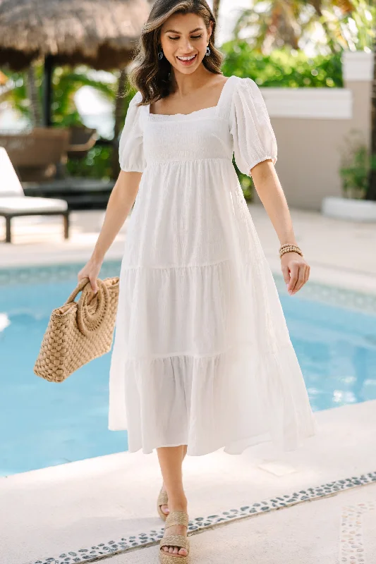 Customer Appreciation Sale Think About It White Midi Dress