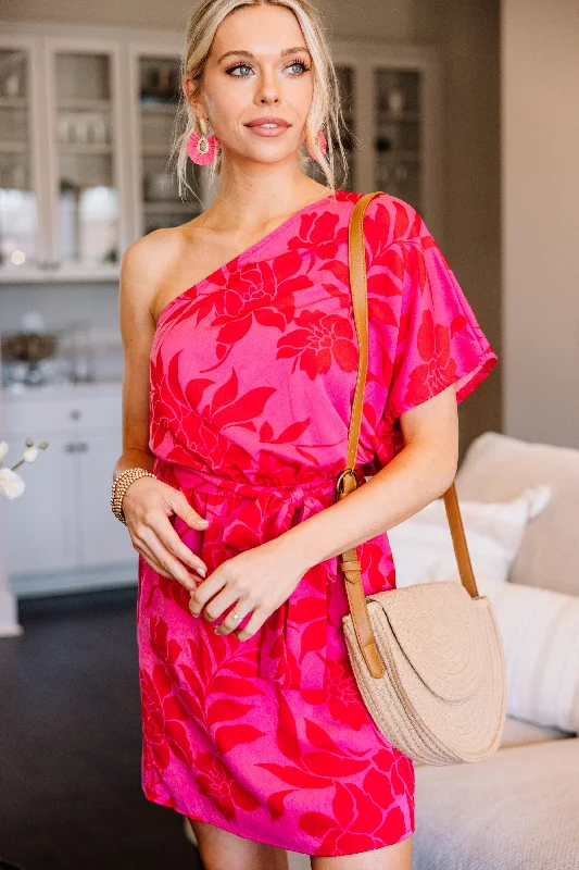 Unmissable Offer Lead You Home Pink Floral One Shoulder Dress