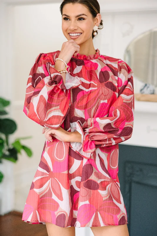 Daily Deals Take Me Back Burgundy Red Floral Dress