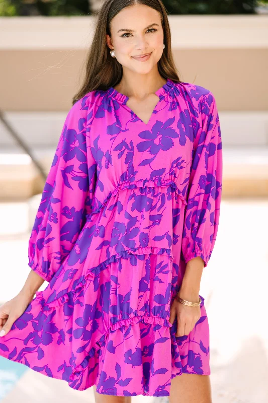 Unmissable Offer All That You Know Magenta Purple Floral Dress