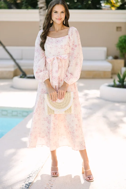 Clearance Items Feeling Oh So Sweet Pink Floral Midi Dress