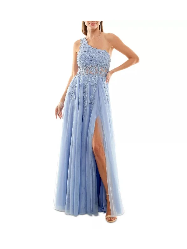Lowest Price SAY YES TO THE PROM Womens Blue Zippered Rhinestone Lined Slitted Sheer Midriff Sleeveless Asymmetrical Neckline Full-Length Formal Gown Dress Lowest Price SAY YES TO THE PROM Womens Blue Zippered Rhinestone Lined Slitted Sheer Midriff Sleeveless Asymmetrical Neckline Full-Length Formal Gown Dress