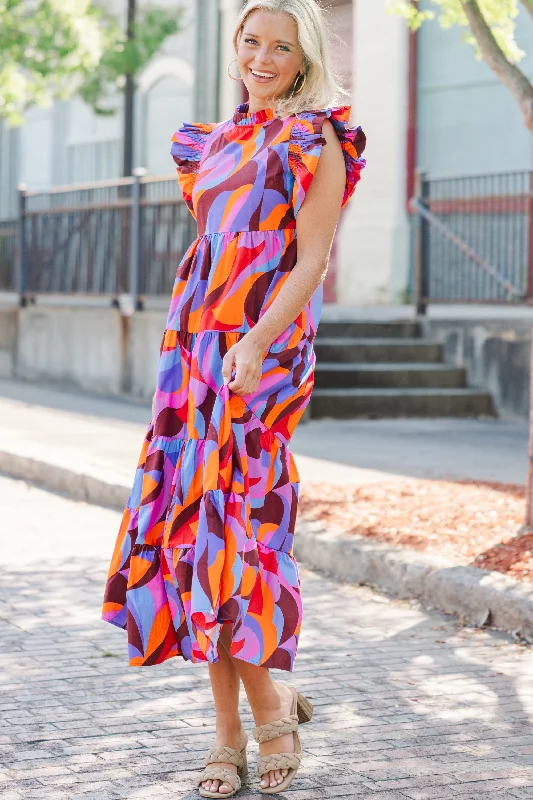 Fantastic Deals Whatever It Takes Orange Abstract Midi Dress