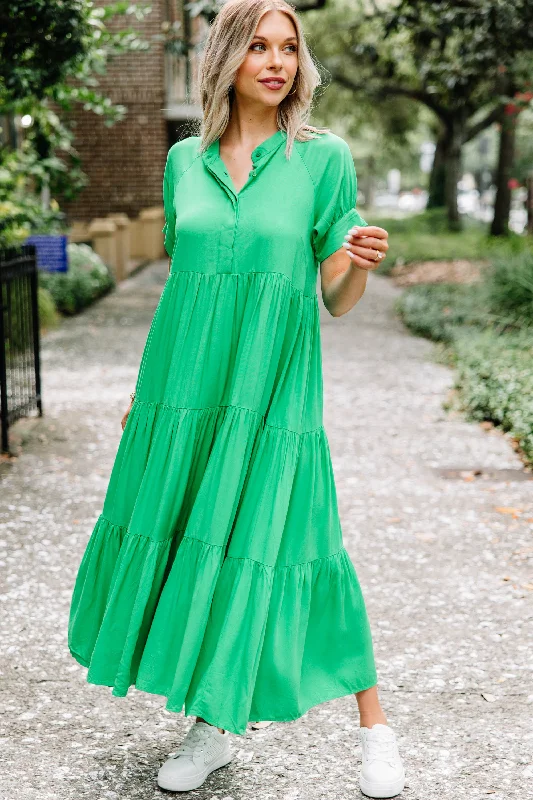 Stock Up and Save Let's Hang Out Kelly Green Tiered Maxi Dress