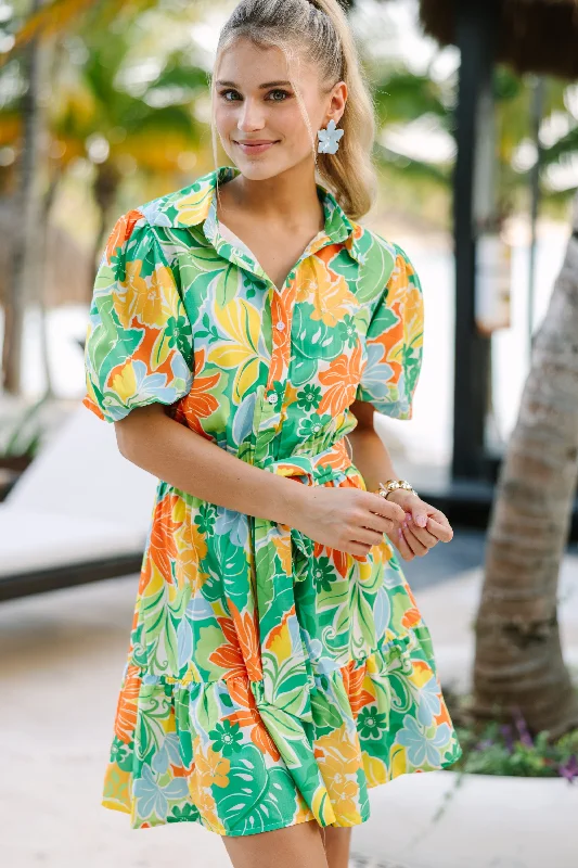 Extra Savings Sunny Days Ahead Green Floral Babydoll Dress