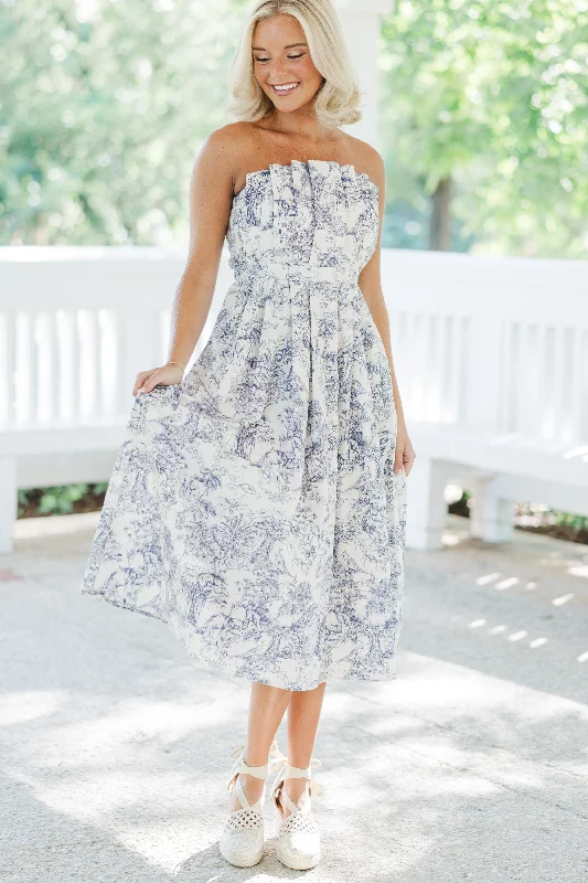 Price Break All About You Blue Toile Midi Dress