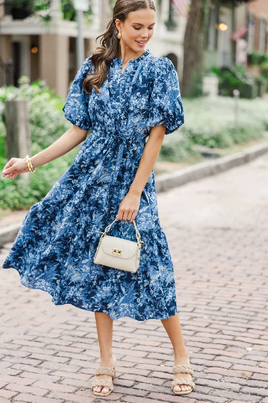 Weekend Deal It's A Match Navy Toile Midi Dress