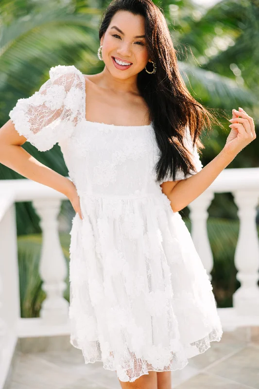 Savings Galore Give It A Thought White Textured Lace Dress