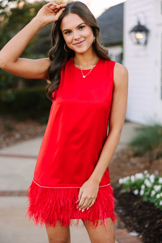 Super Sale All The Drama I Need Red Feather Shift Dress