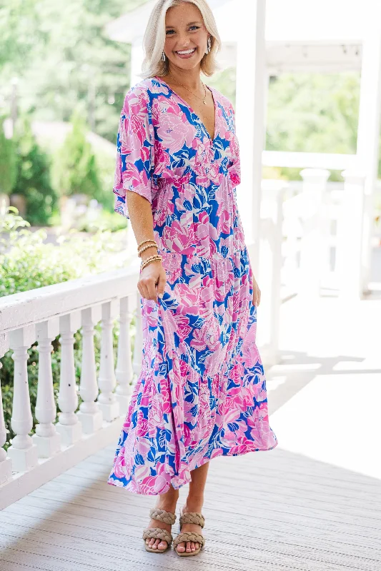 Instant Savings See It Through Royal Blue Floral Maxi Dress