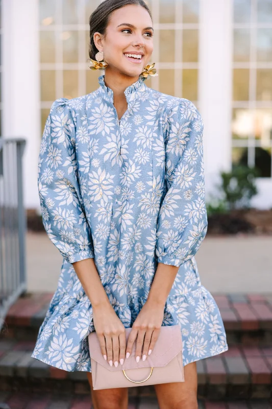Reduced Prices Free To Be Cool Blue Floral Babydoll Dress