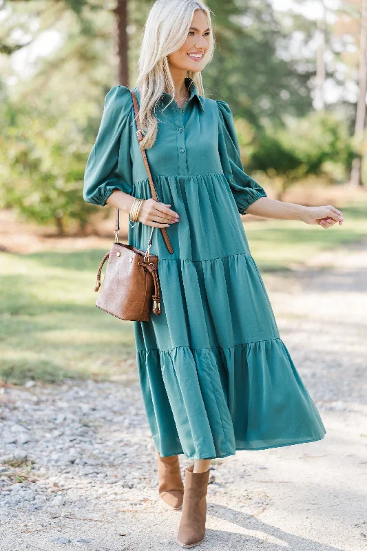 Overstock Love Found Sage Green Tiered Midi Dress