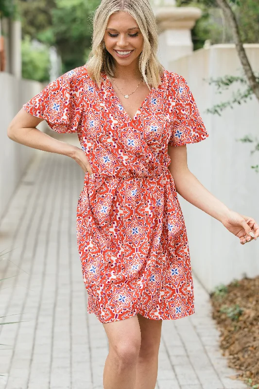 Online Only Thinking Out Loud Red Tile Print Dress