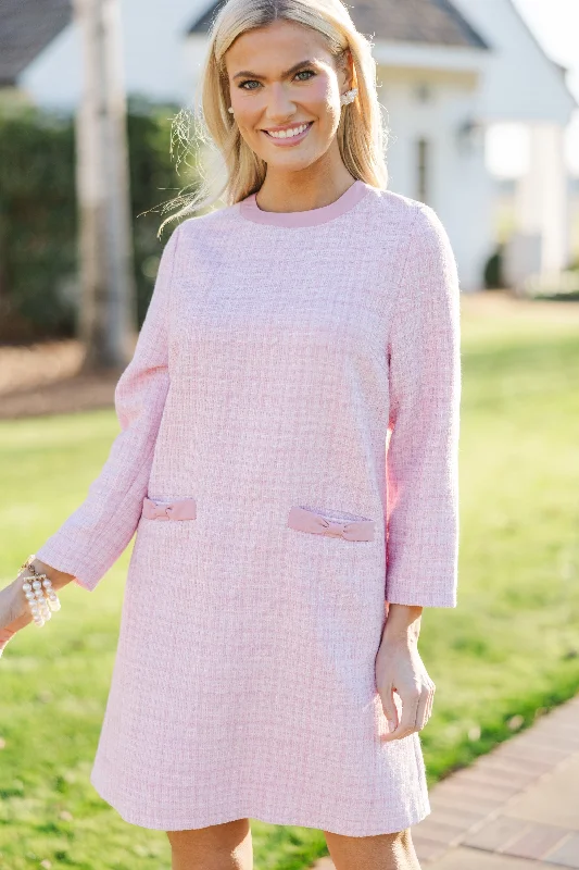 New Arrival Ask You Out Pink L/S Tweed Dress