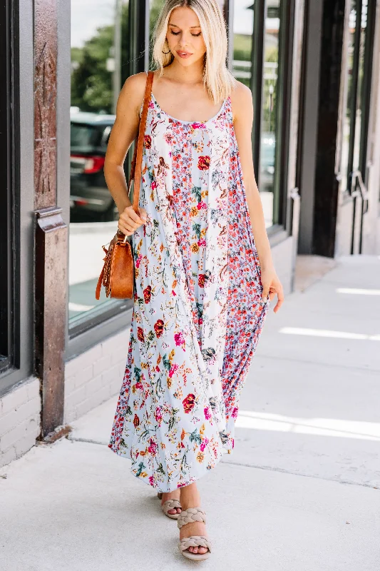 Super Savings Live The Dream Sky Blue Floral Midi Dress