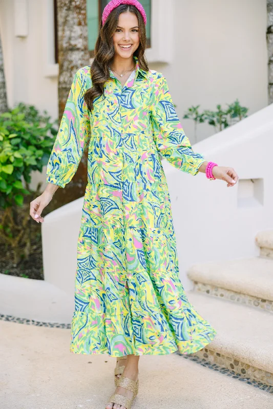 Savings Spectacular Bright New Days Green Paisley Midi Dress