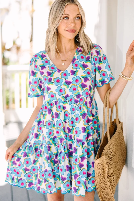Price Cut Take Care Blue Floral Babydoll Dress