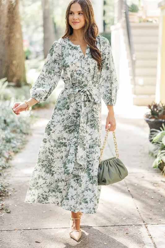 Markdowns Good Intentions Olive Green Toile Midi Dress