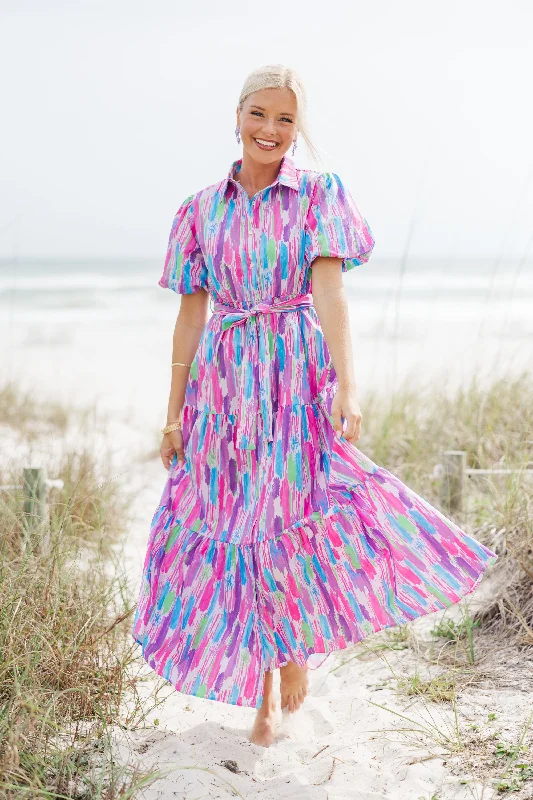 Amazing Deals Wait For Daylight Purple Abstract Maxi Dress