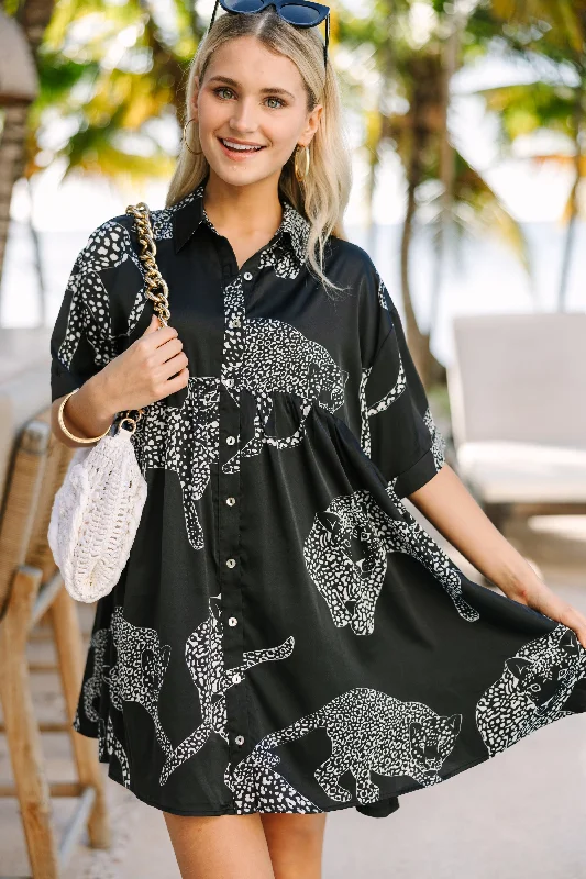 Can't Miss Good Ideas Cream Black Leopard Print Babydoll Dress