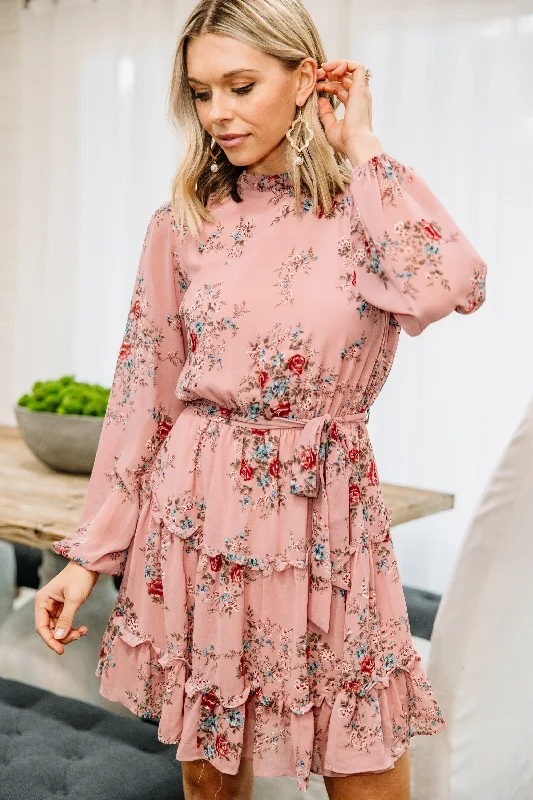 New Markdowns What's Ahead Mauve Pink Floral Dress
