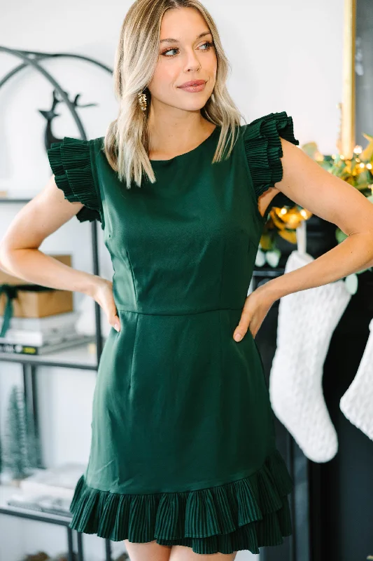 Markdown Madness Love You More Hunter Green Ruffled Dress