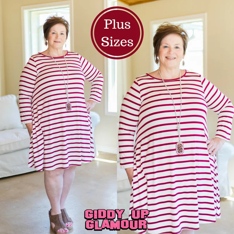 Midnight Madness Last Chance Size 1XL | All The Stripe A Line Tunic Dress in Maroon