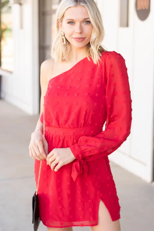 Referral Discount Get Their Attention Red Swiss Dot Mini Dress