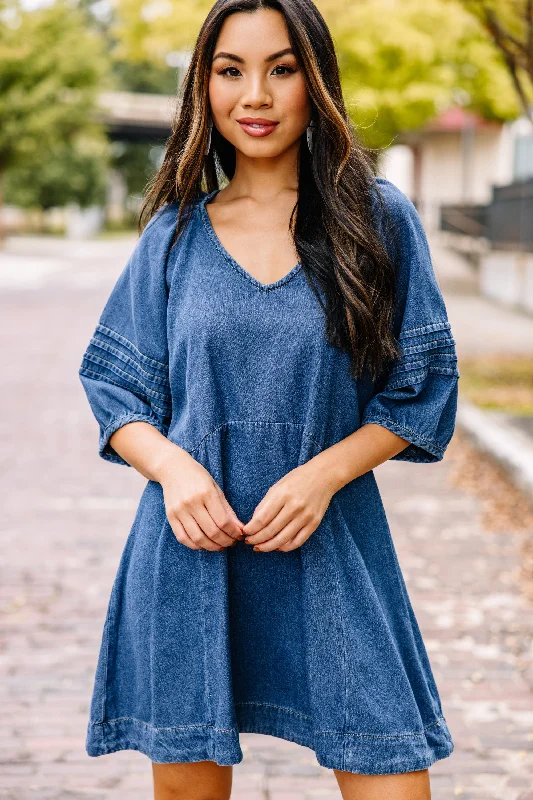 Act Fast Give You Time Light Wash Denim Dress
