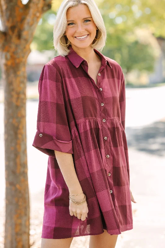 Today's Special We're Better Together Burgundy Red Plaid Babydoll Dress