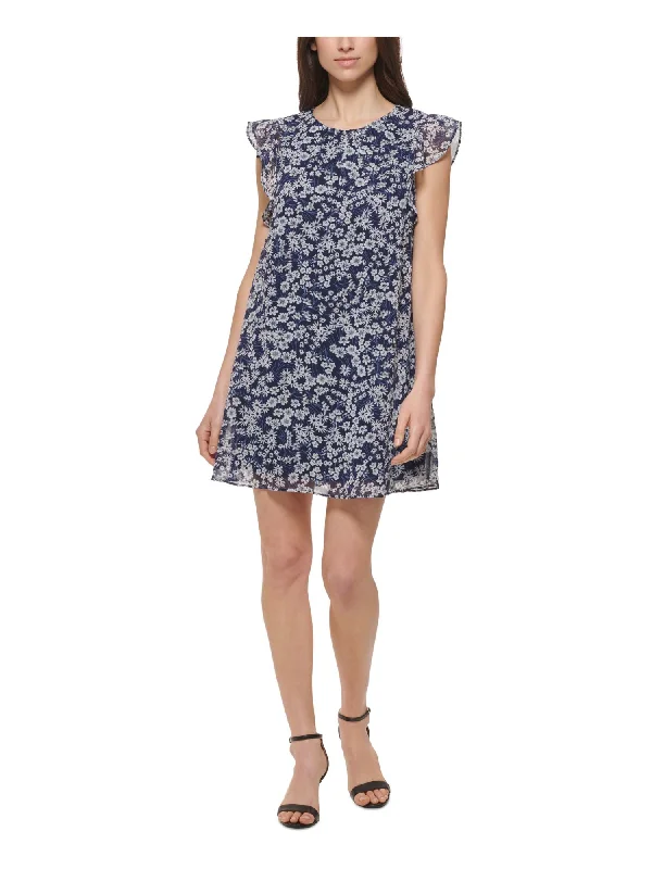 Year-End Clearance JESSICA HOWARD Womens Navy Pleated Lined Back Keyhole Floral Flutter Sleeve Round Neck Short Shift Dress Year-End Clearance JESSICA HOWARD Womens Navy Pleated Lined Back Keyhole Floral Flutter Sleeve Round Neck Short Shift Dress