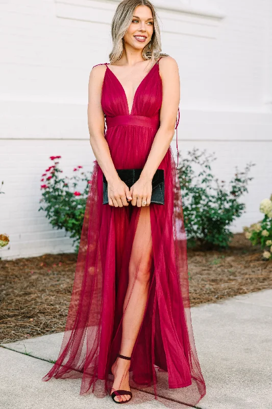 Special Buy It Was All A Dream Burgundy Red Tulle Maxi Dress
