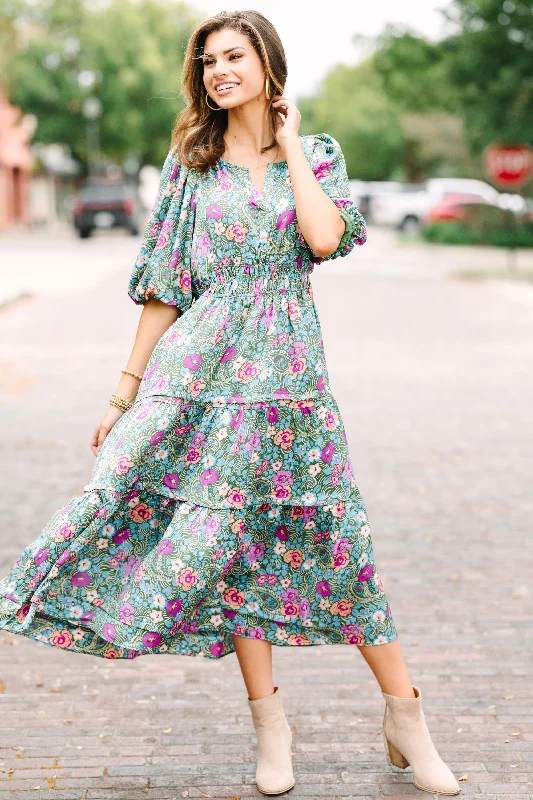 Get It Before It’s Gone Pull You In Olive Green Midi Dress