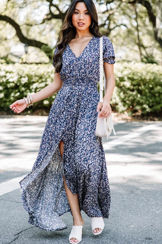 Instant Savings What A Doll Navy Blue Floral Maxi Dress