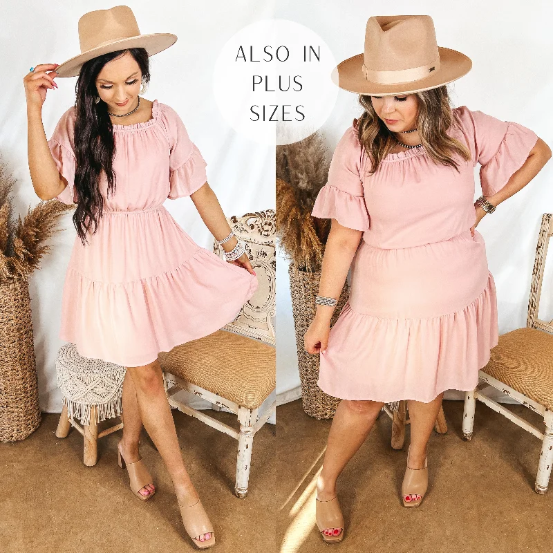 Weekend Special Visions of Romance Off the Shoulder Ruffle Tiered Dress in Dusty Pink